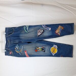 unk Embroidered Jeans Blue NBA Team Logos Size 36